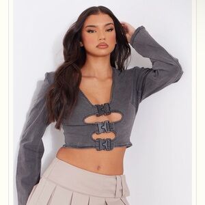 Gray Buckle Crop Top